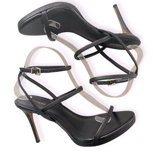 Express women’s leather upper strappy platform sandal stiletto heel size 9 black